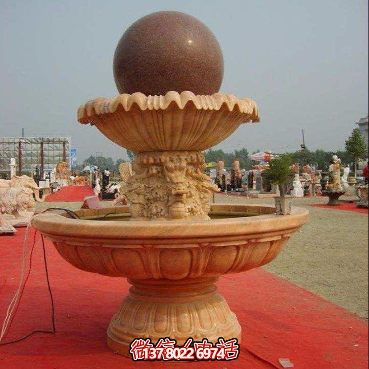 經(jīng)典中式風(fēng)水球，黃銹巖浮雕噴泉水