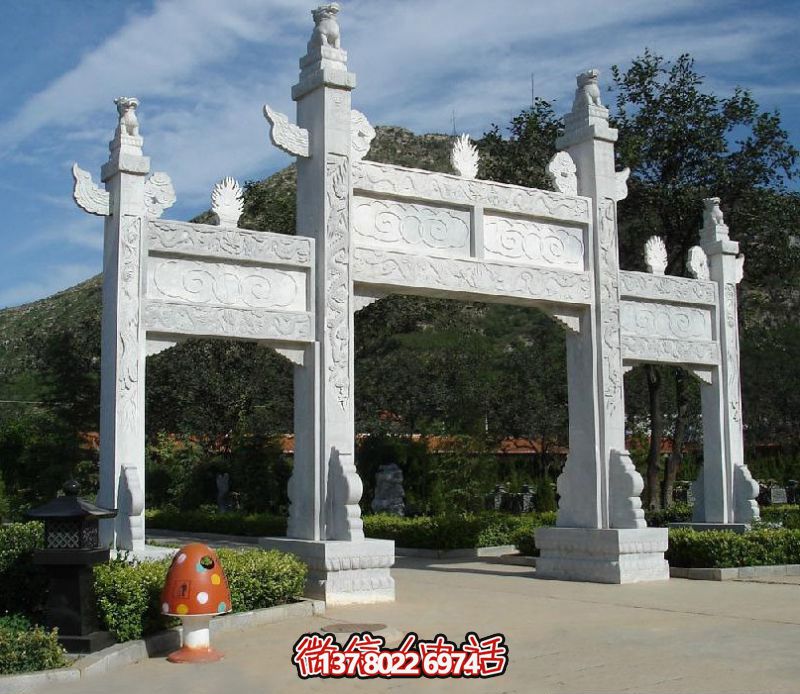 精致園林景觀,漢白玉華表浮雕祥云門(mén)樓石牌坊 精致園林景觀,漢白玉華表浮雕祥云門(mén)樓石牌坊