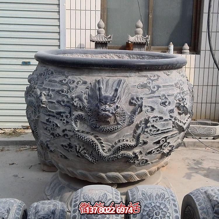 石雕仿古舊圓形裝飾缸，精美外觀，多功能應用