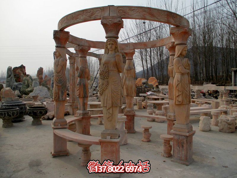 歐式涼亭，圓形露天人物石柱擺放城市廣場裝飾