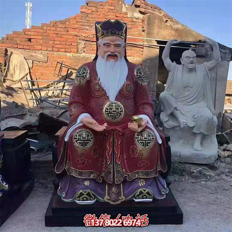 玻璃鋼彩繪財(cái)神雕塑，為景區(qū)寺廟供奉