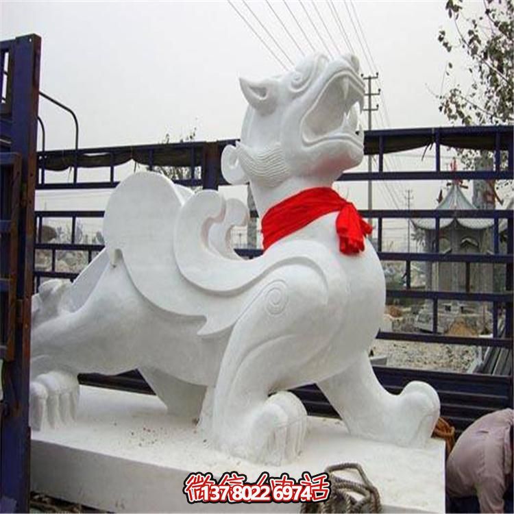 大理石石雕麒麟，古典庭院裝飾精美大型雕塑