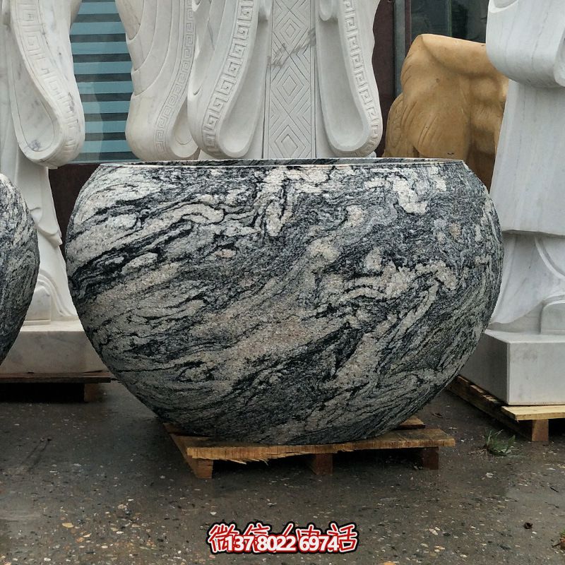精美大理石石雕魚缸，點綴庭院雕塑