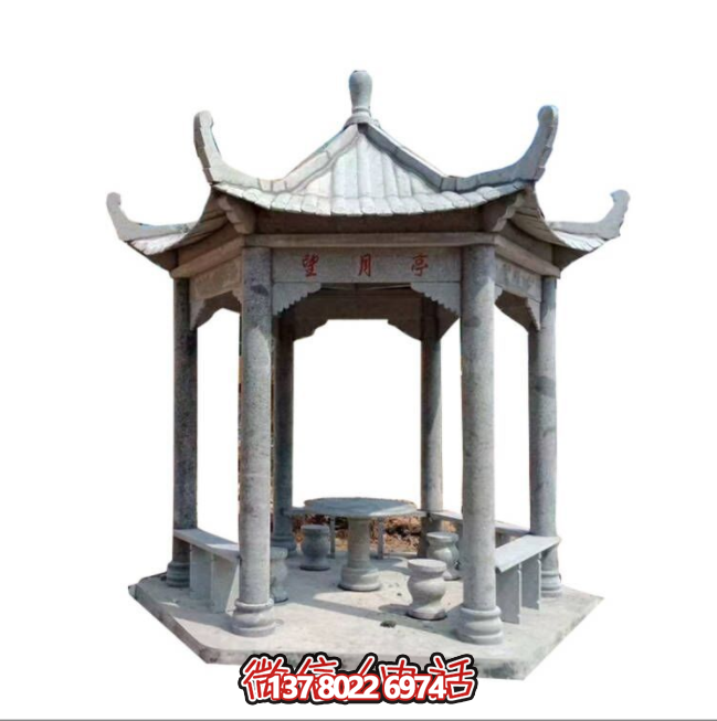 美麗月夜，精美石雕亭子