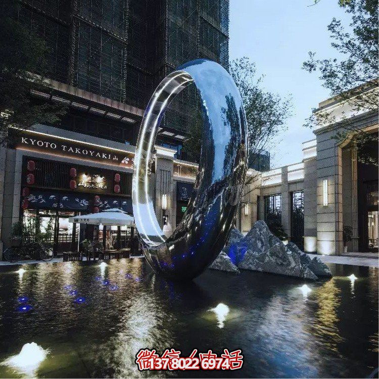 不銹鋼圓環(huán)，水景噴泉裝飾燈光雕塑