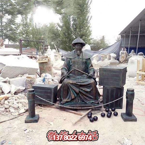 園林景觀玻璃鋼仿銅做舊林則徐銷(xiāo)煙情景小品擺件雕塑