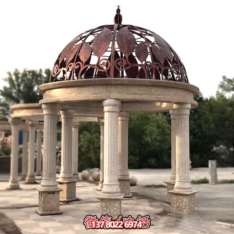 酒店園林景觀花鋼巖羅馬柱鑄銅鏤空頂西式涼亭 酒店園林景觀花鋼巖羅馬柱鑄銅鏤空頂西式涼亭
